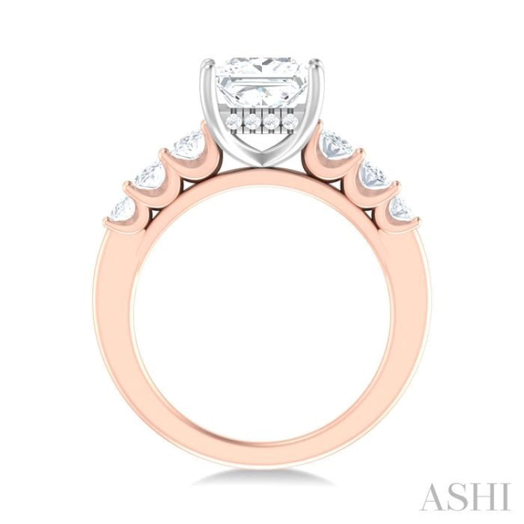 1 Ctw Princess Shape Oval and Round Cut Diamond Semi Mount Engagement Ring in 14K Rose and White Gold