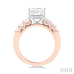 1 Ctw Princess Shape Oval and Round Cut Diamond Semi Mount Engagement Ring in 14K Rose and White Gold