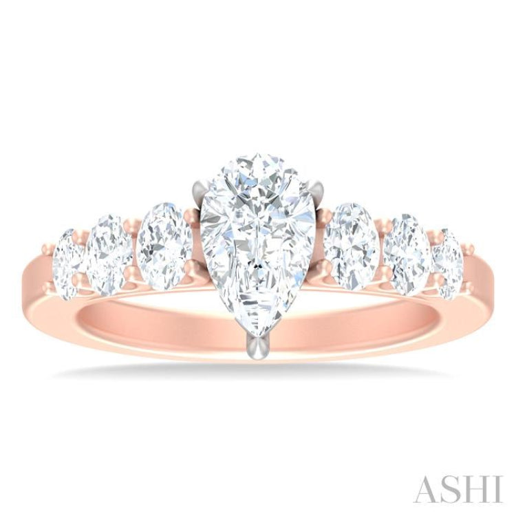 1 Ctw Pers Shape Oval and Round Cut Diamond Semi Mount Engagement Ring in 14K Rose and White Gold