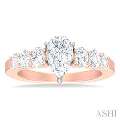 1 Ctw Pers Shape Oval and Round Cut Diamond Semi Mount Engagement Ring in 14K Rose and White Gold
