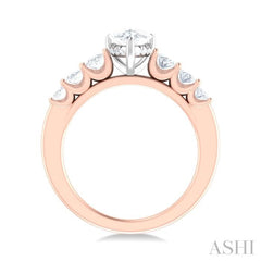 1 Ctw Pers Shape Oval and Round Cut Diamond Semi Mount Engagement Ring in 14K Rose and White Gold