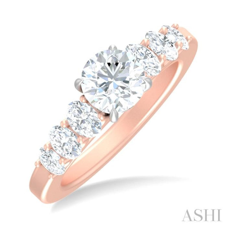 1 Ctw Round Shape Oval and Round Cut Diamond Semi Mount Engagement Ring in 14K Rose and White Gold