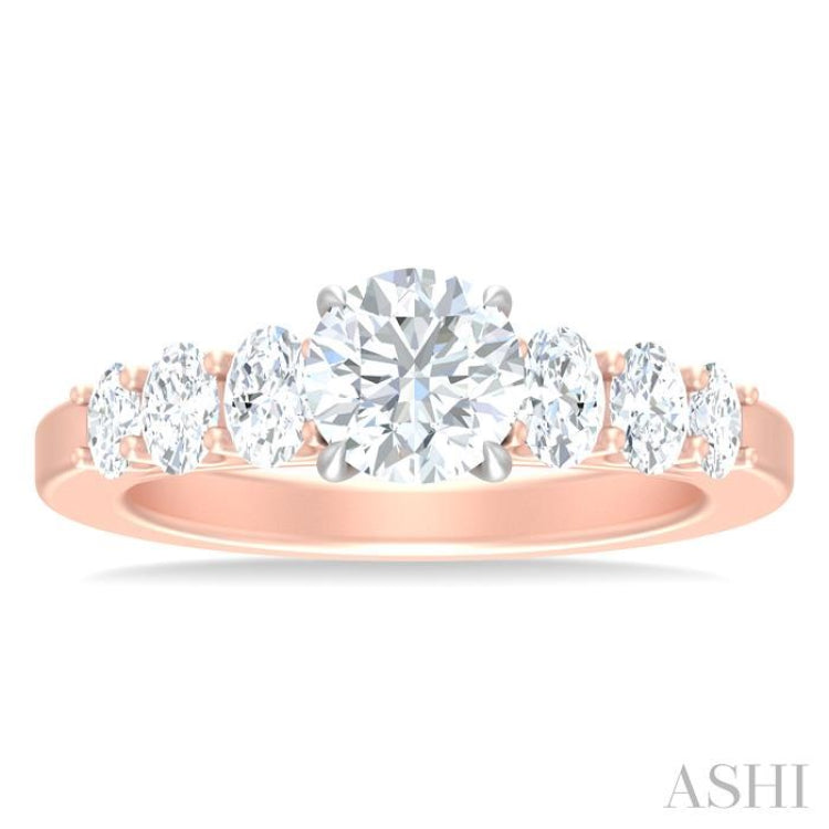 1 Ctw Round Shape Oval and Round Cut Diamond Semi Mount Engagement Ring in 14K Rose and White Gold