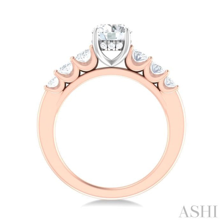 1 Ctw Round Shape Oval and Round Cut Diamond Semi Mount Engagement Ring in 14K Rose and White Gold