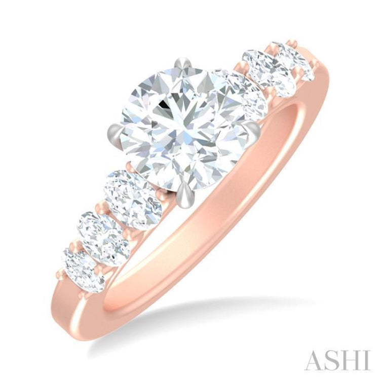 1 Ctw Round Shape Oval and Round Cut Diamond Semi Mount Engagement Ring in 14K Rose and White Gold