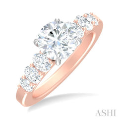 1 Ctw Round Shape Oval and Round Cut Diamond Semi Mount Engagement Ring in 14K Rose and White Gold