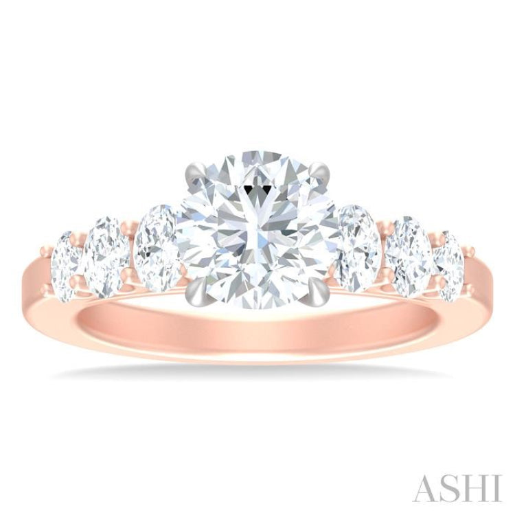 1 Ctw Round Shape Oval and Round Cut Diamond Semi Mount Engagement Ring in 14K Rose and White Gold