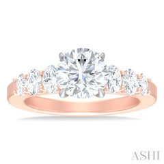 1 Ctw Round Shape Oval and Round Cut Diamond Semi Mount Engagement Ring in 14K Rose and White Gold