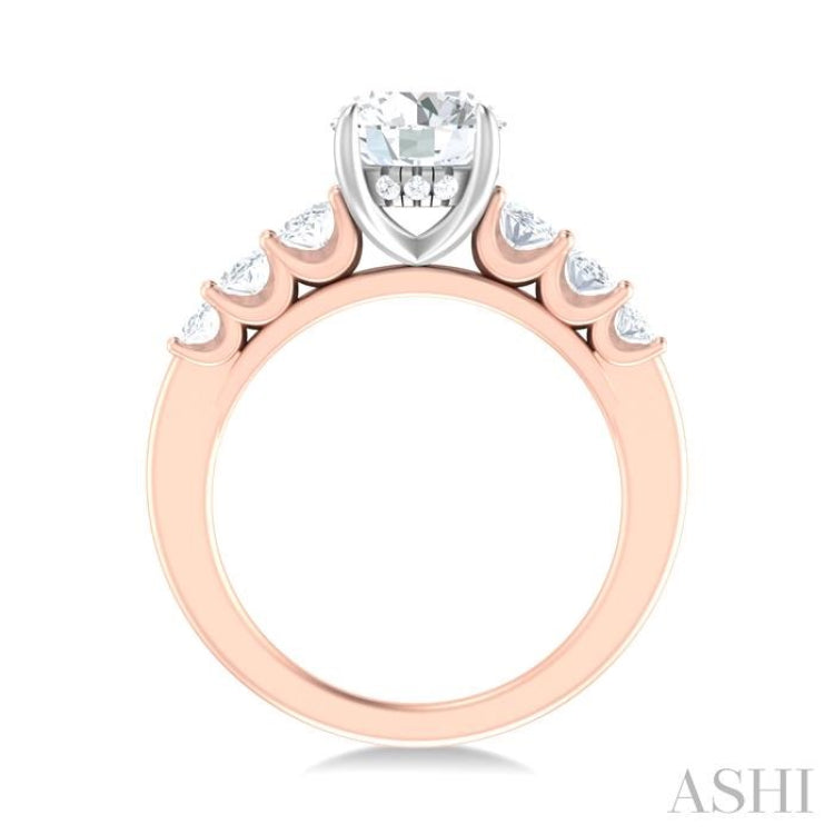 1 Ctw Round Shape Oval and Round Cut Diamond Semi Mount Engagement Ring in 14K Rose and White Gold