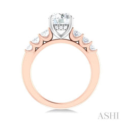 1 Ctw Round Shape Oval and Round Cut Diamond Semi Mount Engagement Ring in 14K Rose and White Gold