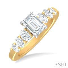 1 Ctw Emerald Shape Oval and Round Cut Diamond Semi Mount Engagement Ring in 14K Yellow and White Gold