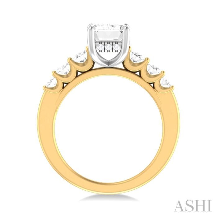 1 Ctw Emerald Shape Oval and Round Cut Diamond Semi Mount Engagement Ring in 14K Yellow and White Gold