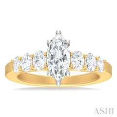 1 Ctw Marquise Shape Oval and Round Cut Diamond Semi Mount Engagement Ring in 14K Yellow and White Gold