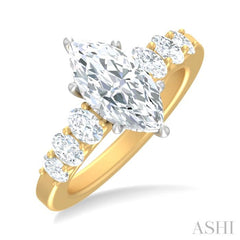 1 Ctw Marquise Shape Oval and Round Cut Diamond Semi Mount Engagement Ring in 14K Yellow and White Gold