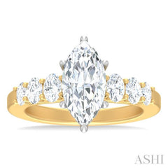 1 Ctw Marquise Shape Oval and Round Cut Diamond Semi Mount Engagement Ring in 14K Yellow and White Gold