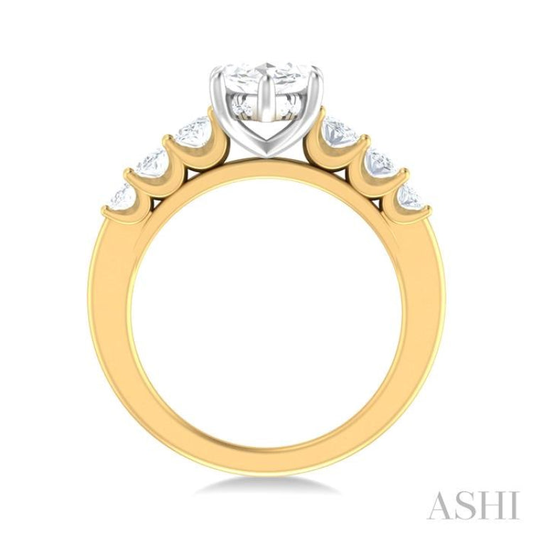 1 Ctw Marquise Shape Oval and Round Cut Diamond Semi Mount Engagement Ring in 14K Yellow and White Gold