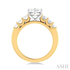 1 Ctw Marquise Shape Oval and Round Cut Diamond Semi Mount Engagement Ring in 14K Yellow and White Gold