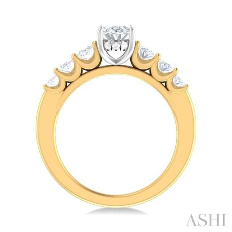1 Ctw Oval Shape Oval and Round Cut Diamond Semi Mount Engagement Ring in 14K Yellow and White Gold