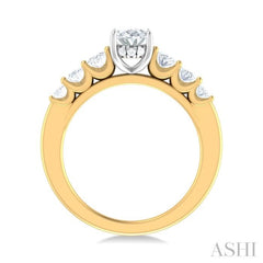 1 Ctw Oval Shape Oval and Round Cut Diamond Semi Mount Engagement Ring in 14K Yellow and White Gold