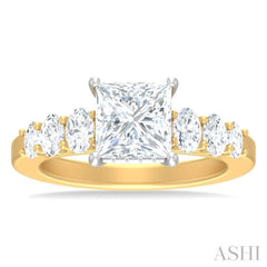 1 Ctw Princess Shape Oval and Round Cut Diamond Semi Mount Engagement Ring in 14K Yellow and White Gold