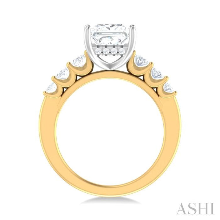 1 Ctw Princess Shape Oval and Round Cut Diamond Semi Mount Engagement Ring in 14K Yellow and White Gold