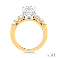 1 Ctw Princess Shape Oval and Round Cut Diamond Semi Mount Engagement Ring in 14K Yellow and White Gold