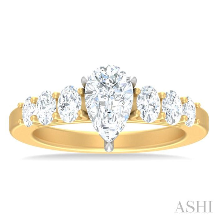 1 Ctw Pers Shape Oval and Round Cut Diamond Semi Mount Engagement Ring in 14K Yellow and White Gold