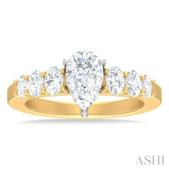 1 Ctw Pers Shape Oval and Round Cut Diamond Semi Mount Engagement Ring in 14K Yellow and White Gold