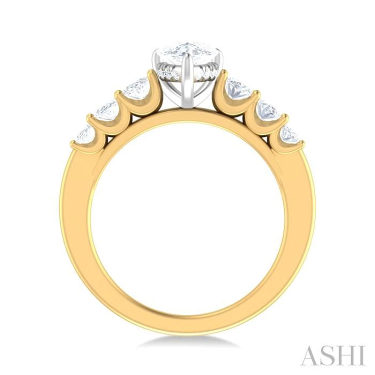 1 Ctw Pers Shape Oval and Round Cut Diamond Semi Mount Engagement Ring in 14K Yellow and White Gold