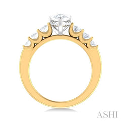 1 Ctw Pers Shape Oval and Round Cut Diamond Semi Mount Engagement Ring in 14K Yellow and White Gold