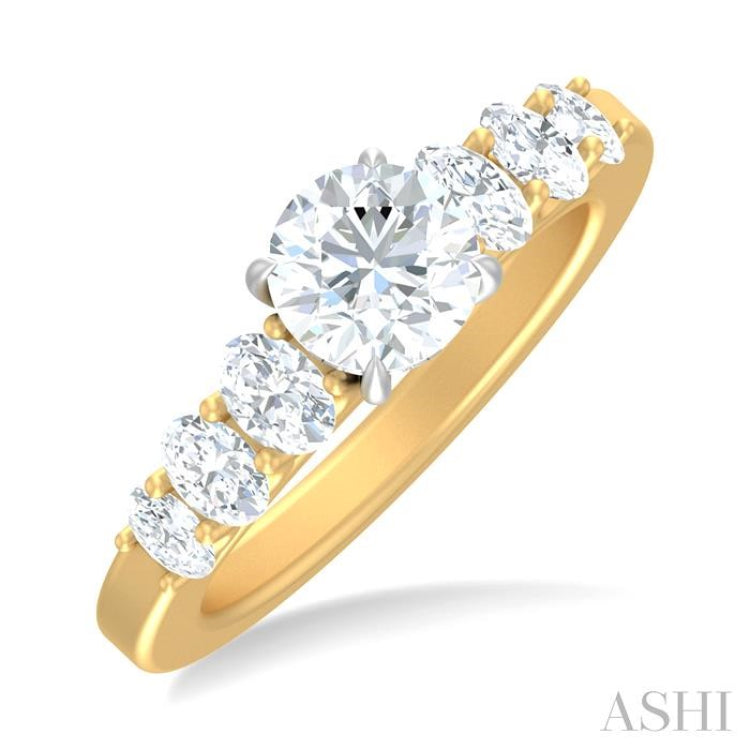 1 Ctw Round Shape Oval and Round Cut Diamond Semi Mount Engagement Ring in 14K Yellow and White Gold
