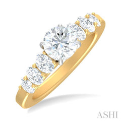 1 Ctw Round Shape Oval and Round Cut Diamond Semi Mount Engagement Ring in 14K Yellow and White Gold