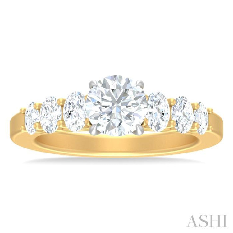 1 Ctw Round Shape Oval and Round Cut Diamond Semi Mount Engagement Ring in 14K Yellow and White Gold