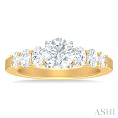 1 Ctw Round Shape Oval and Round Cut Diamond Semi Mount Engagement Ring in 14K Yellow and White Gold