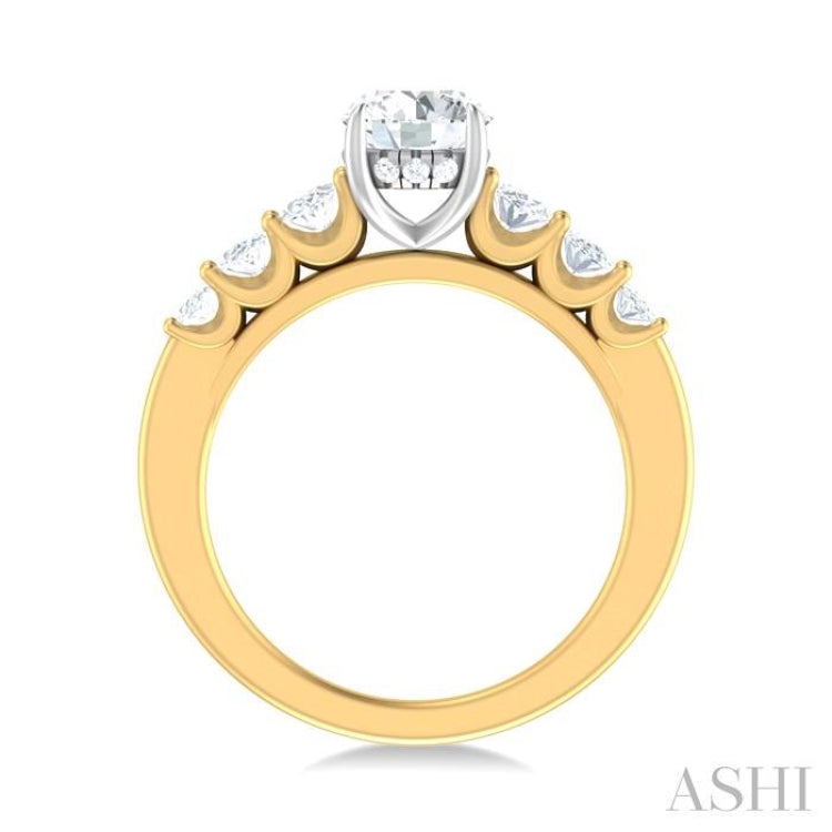 1 Ctw Round Shape Oval and Round Cut Diamond Semi Mount Engagement Ring in 14K Yellow and White Gold