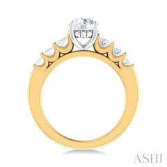 1 Ctw Round Shape Oval and Round Cut Diamond Semi Mount Engagement Ring in 14K Yellow and White Gold