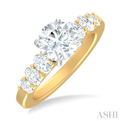 1 Ctw Round Shape Oval and Round Cut Diamond Semi Mount Engagement Ring in 14K Yellow and White Gold
