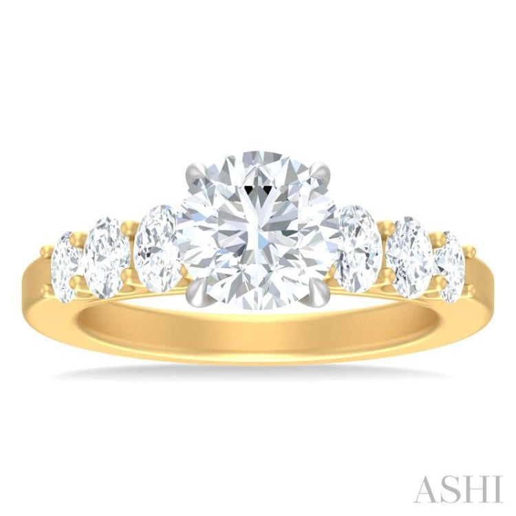 1 Ctw Round Shape Oval and Round Cut Diamond Semi Mount Engagement Ring in 14K Yellow and White Gold