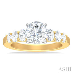 1 Ctw Round Shape Oval and Round Cut Diamond Semi Mount Engagement Ring in 14K Yellow and White Gold