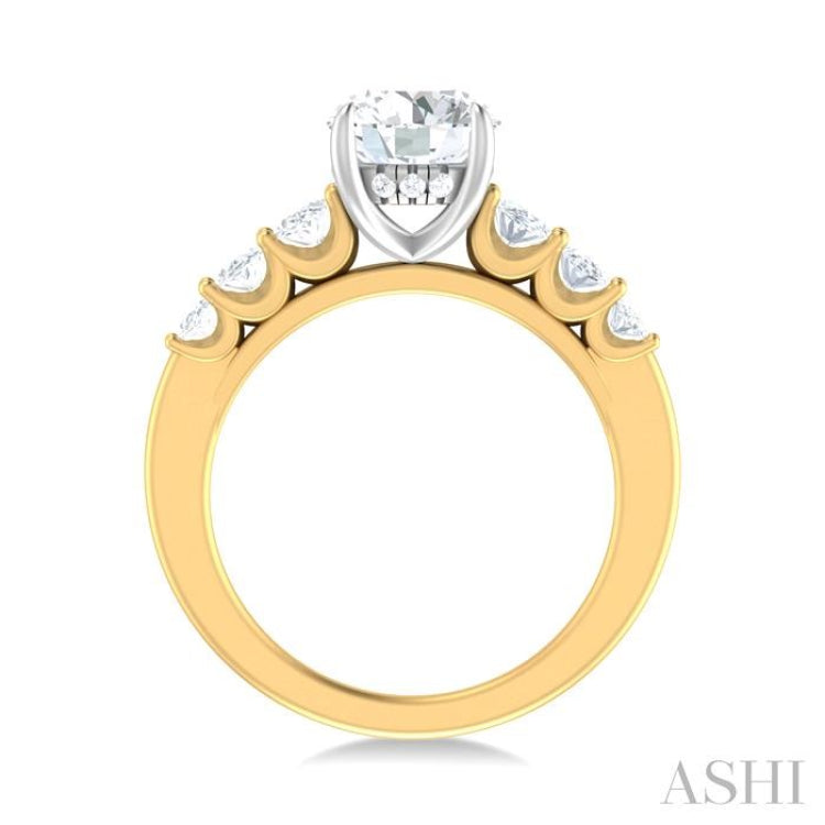 1 Ctw Round Shape Oval and Round Cut Diamond Semi Mount Engagement Ring in 14K Yellow and White Gold