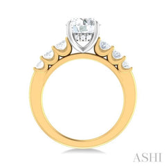 1 Ctw Round Shape Oval and Round Cut Diamond Semi Mount Engagement Ring in 14K Yellow and White Gold