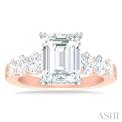 1 1/4 Ctw Emerald Shape Oval and Round Cut Diamond Semi Mount Engagement Ring in 14K Rose and White Gold