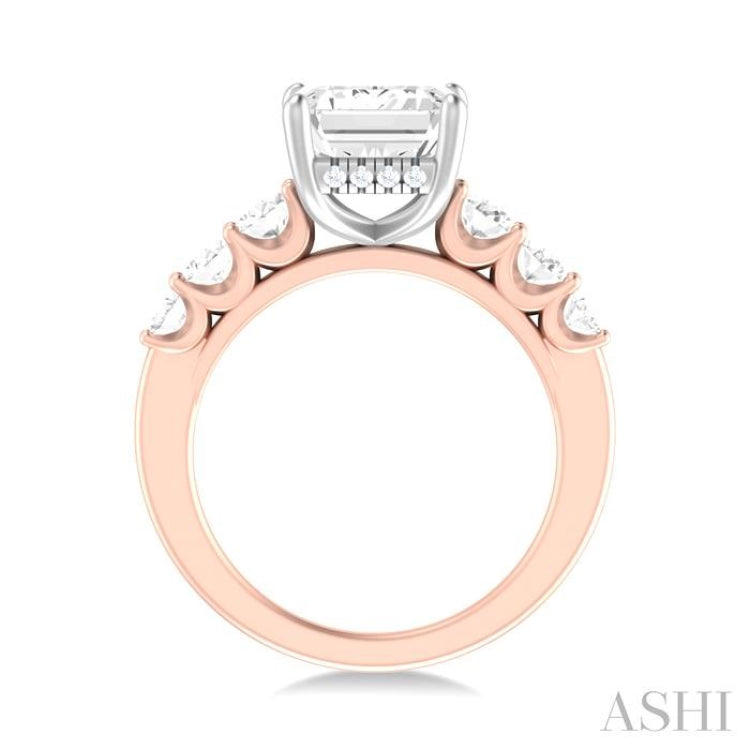 1 1/4 Ctw Emerald Shape Oval and Round Cut Diamond Semi Mount Engagement Ring in 14K Rose and White Gold