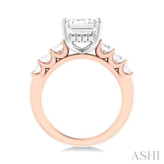 1 1/4 Ctw Emerald Shape Oval and Round Cut Diamond Semi Mount Engagement Ring in 14K Rose and White Gold