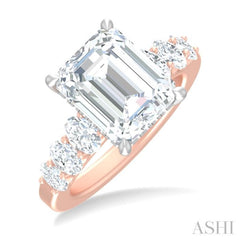 1 1/4 Ctw Emerald Shape Oval and Round Cut Diamond Semi Mount Engagement Ring in 14K Rose and White Gold