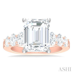 1 1/4 Ctw Emerald Shape Oval and Round Cut Diamond Semi Mount Engagement Ring in 14K Rose and White Gold