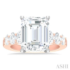1 1/4 Ctw Emerald Shape Oval and Round Cut Diamond Semi Mount Engagement Ring in 14K Rose and White Gold