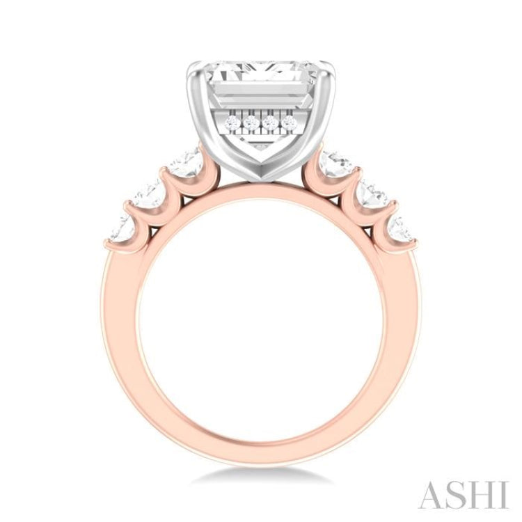 1 1/4 Ctw Emerald Shape Oval and Round Cut Diamond Semi Mount Engagement Ring in 14K Rose and White Gold