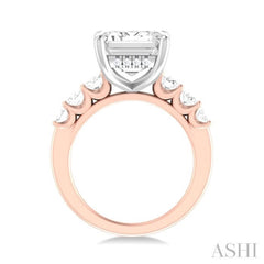 1 1/4 Ctw Emerald Shape Oval and Round Cut Diamond Semi Mount Engagement Ring in 14K Rose and White Gold