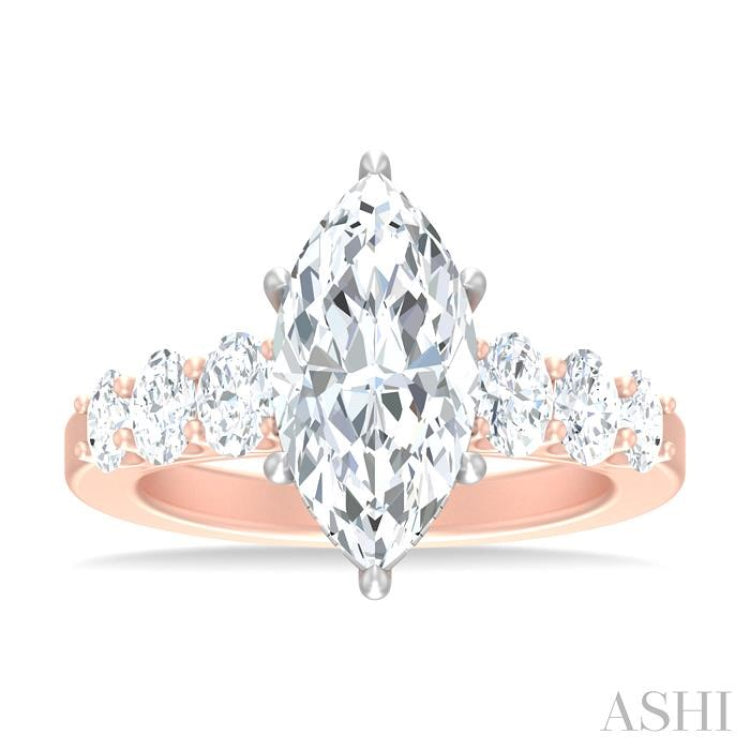 1 1/4 Ctw Marquise Shape Oval and Round Cut Diamond Semi Mount Engagement Ring in 14K Rose and White Gold
